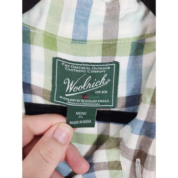 Woolrich Men's Blue Green Brown Plaid Short Sleeve Button Down Shirt Size XL - Picture 3 of 6